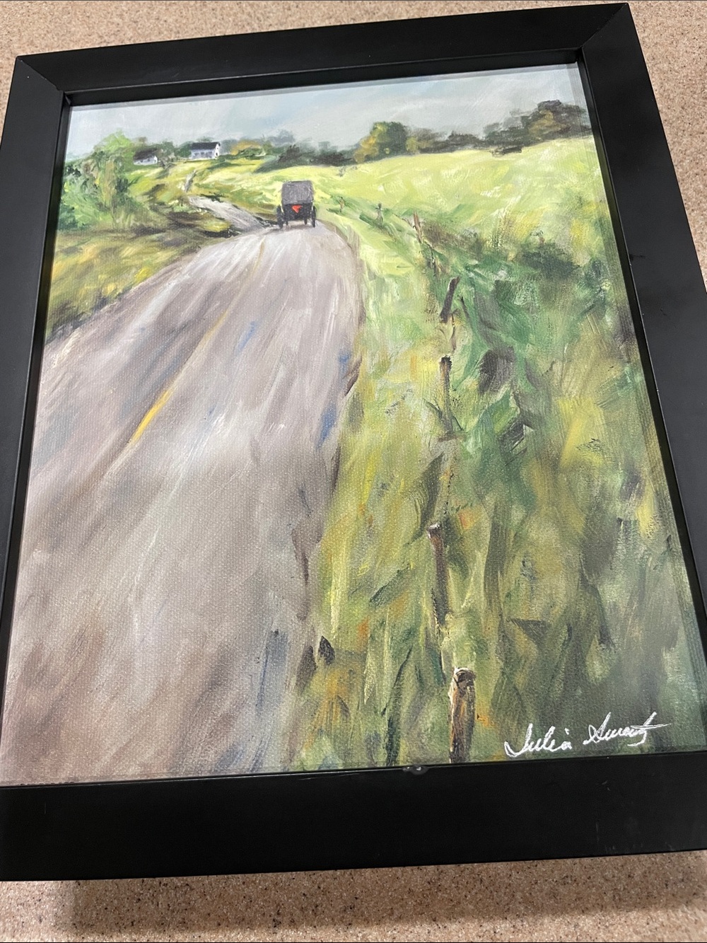 March Trails painting by Julia Swartz 9 1/4” wide 11 1/4” Frame Size